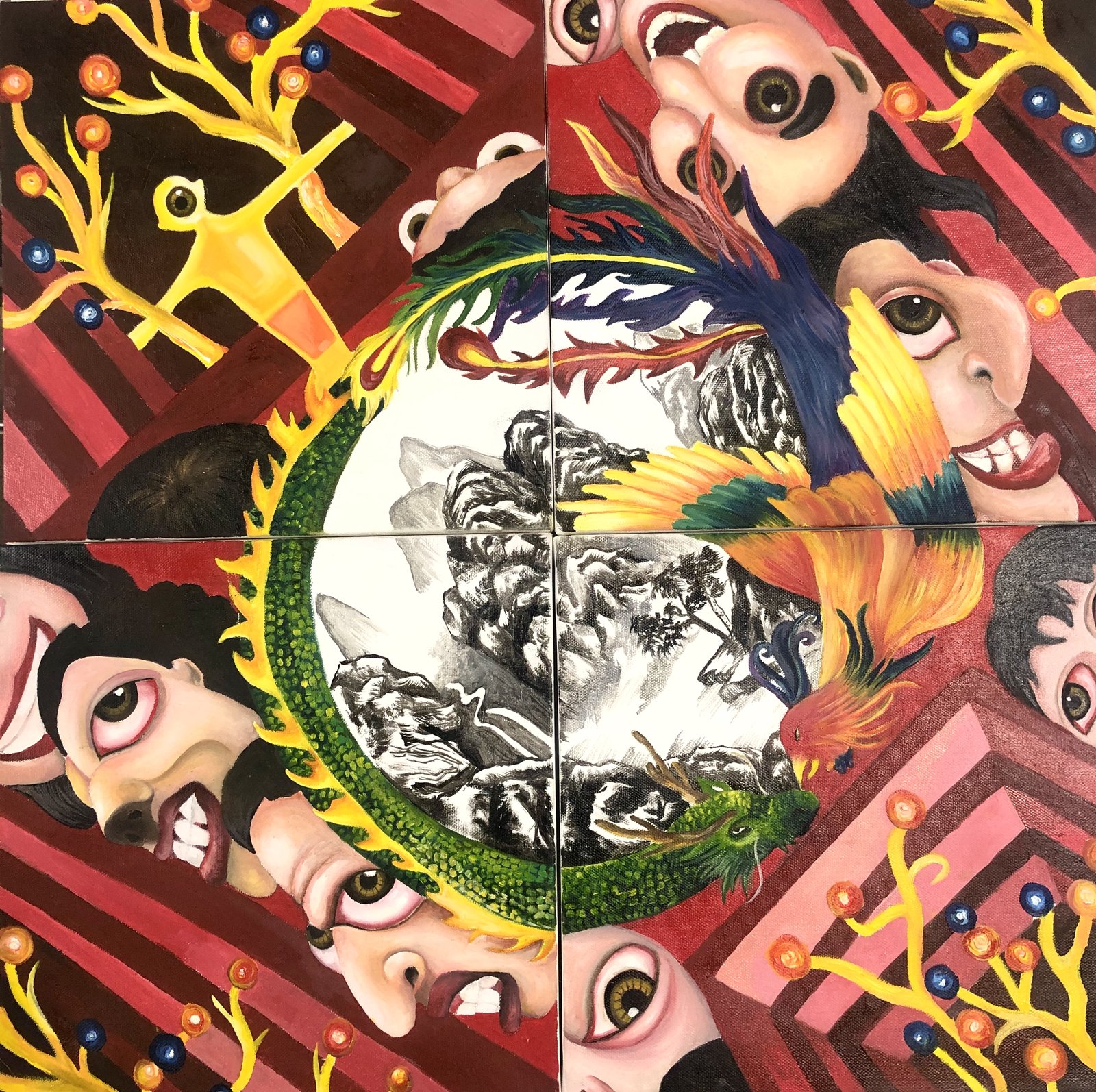 The Hidden Secret in the Maze — first panel, oil on canvas