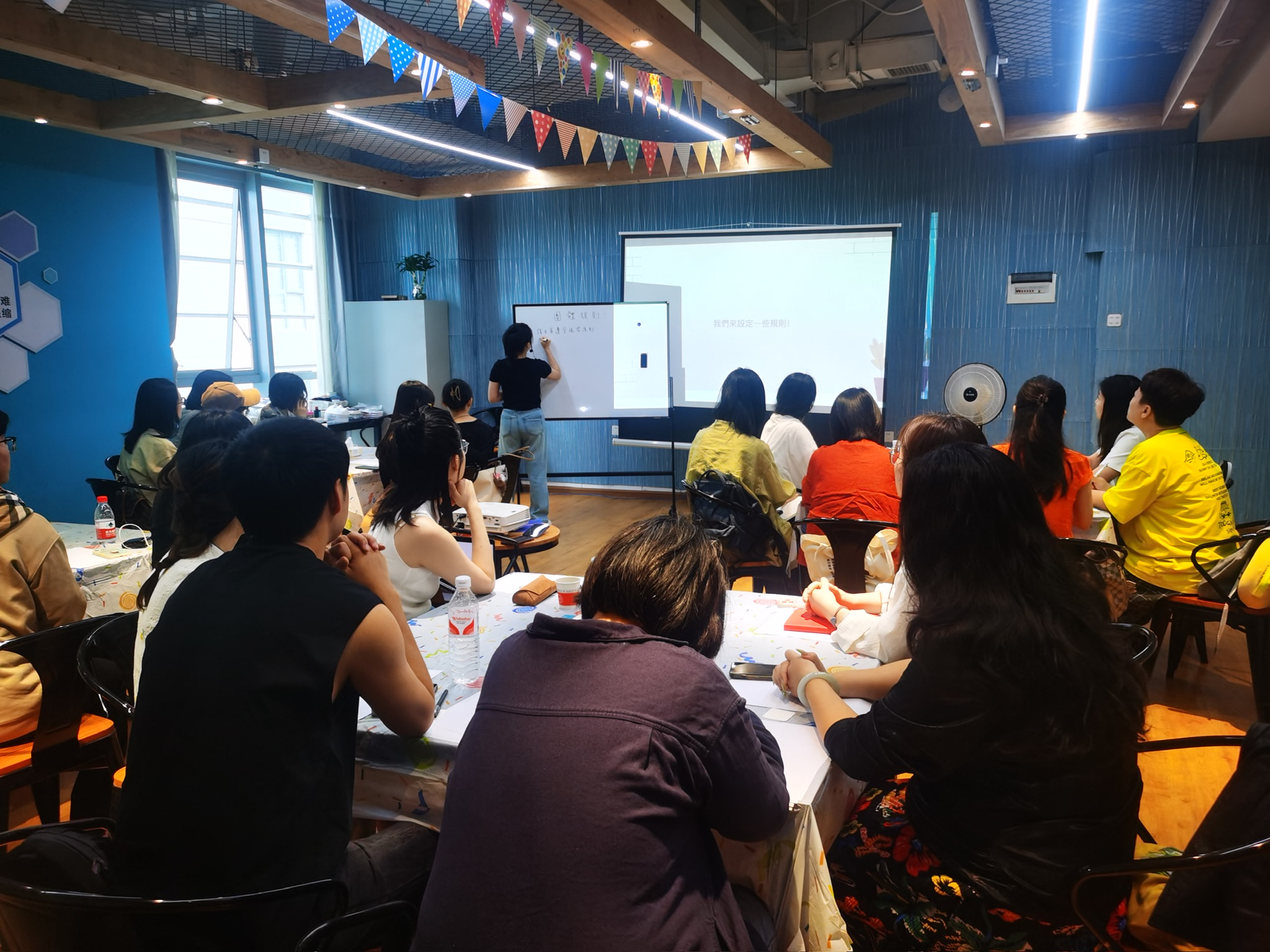 Setting workshop rules at the whiteboard